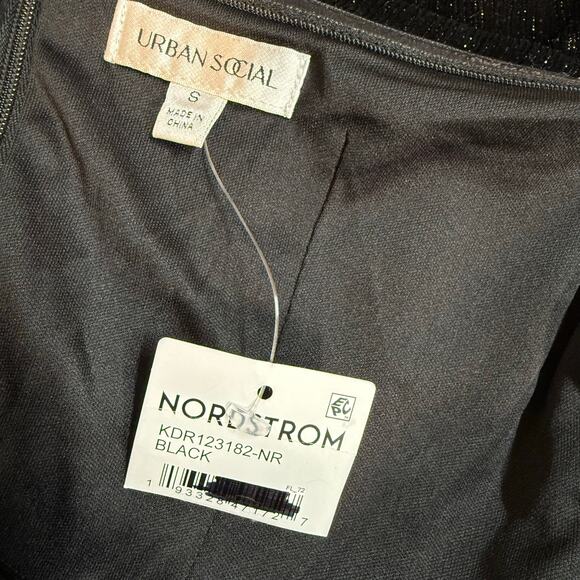 Urban Social Women Small Black Silver Metallic Velvet Strapless Midi Dress Retro - Picture 7 of 8